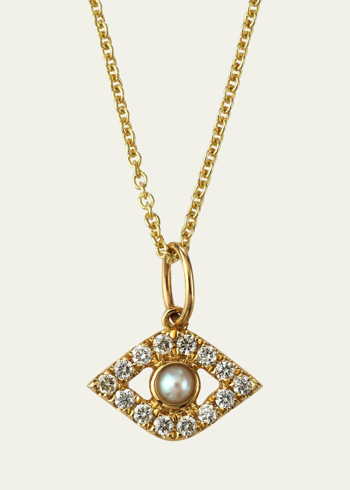 14k Diamond Evil Eye and Pearl Necklace Product Image