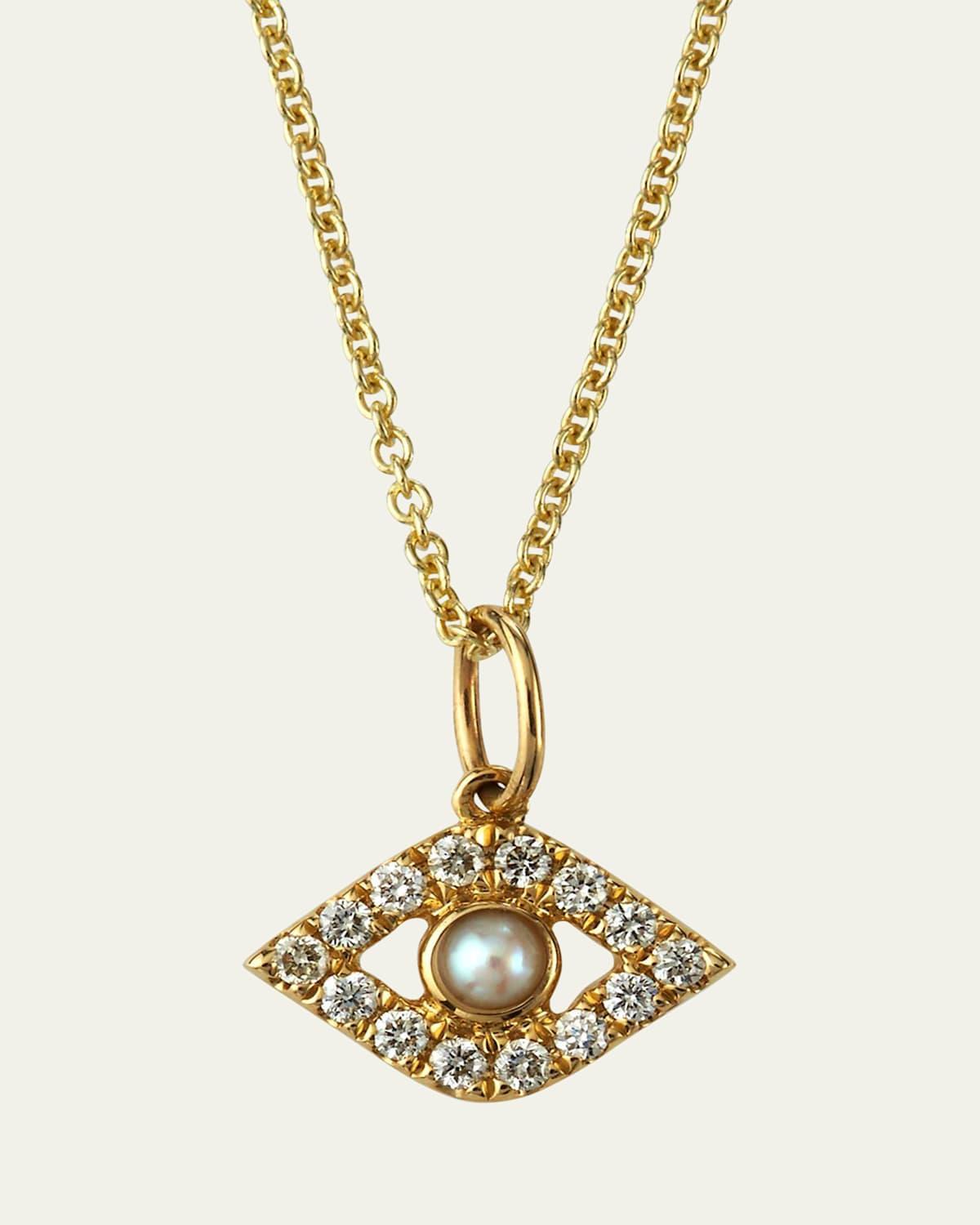 14k Diamond Evil Eye and Pearl Necklace Product Image