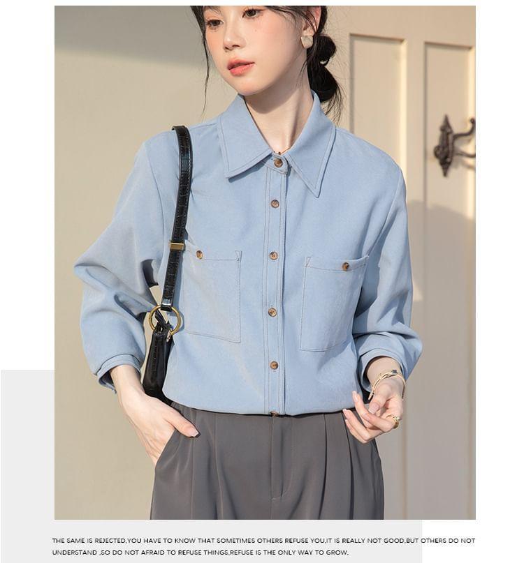 Long-Sleeve Plain Pocket Detail Shirt Product Image