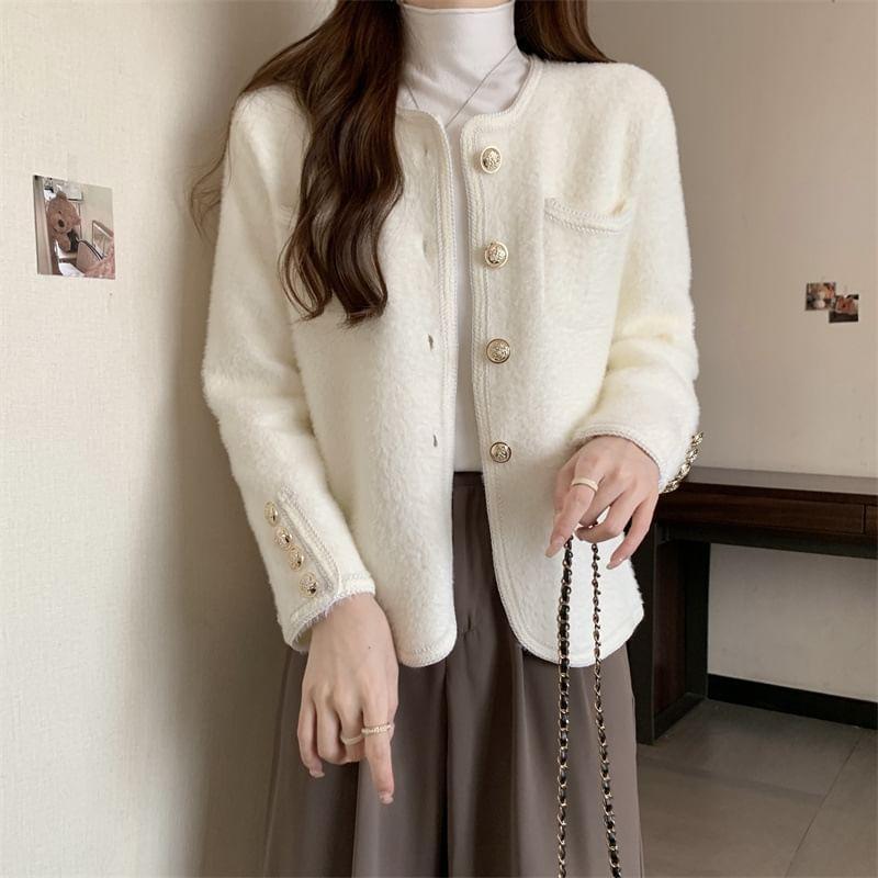 Long Sleeve Round Neck Button Up Blazer Product Image