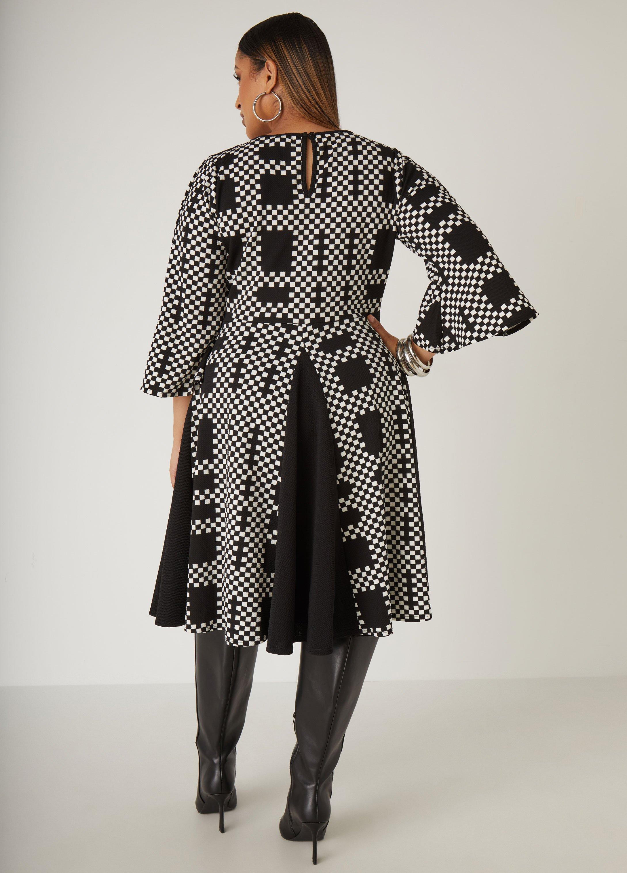 Checked Textured A Line Dress Product Image