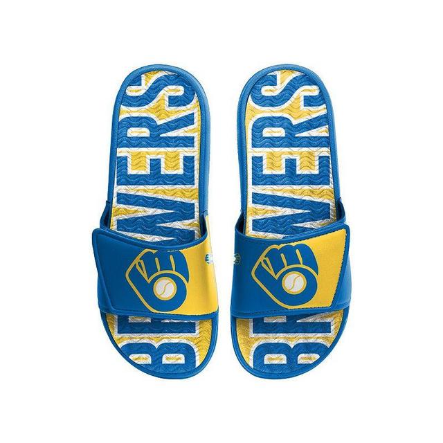 Mens FOCO Milwaukee Brewers Retro Colorblock Logo Gel Slide Sandals Product Image