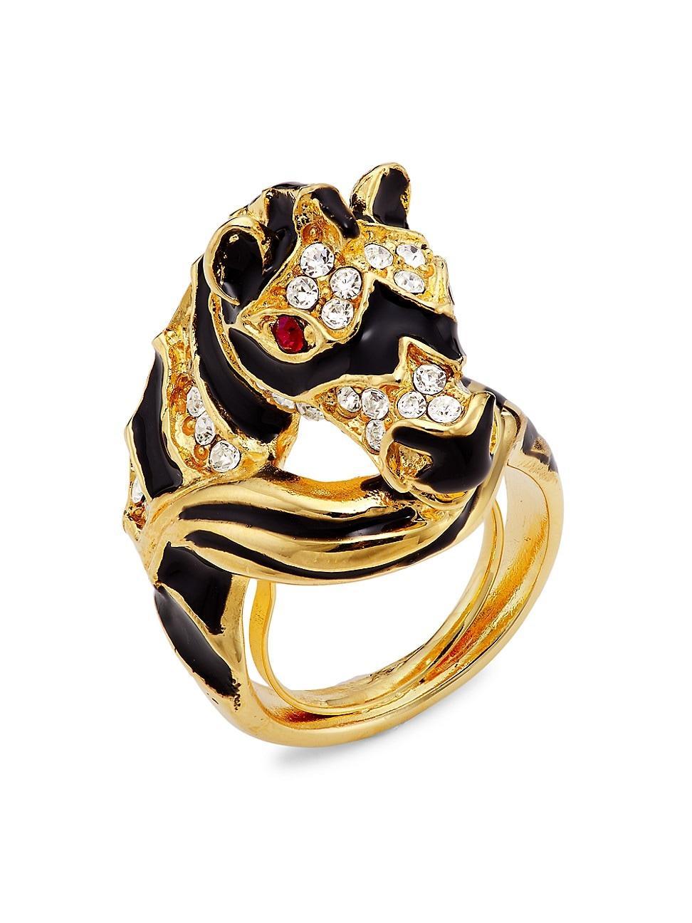 Womens 22K Gold-Plated, Enamel & Glass Crystal Zebra Ring Product Image