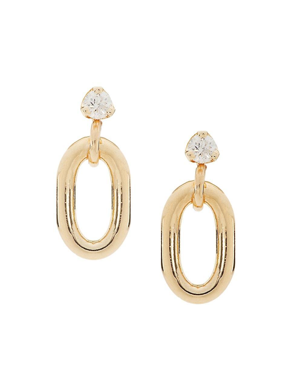 Womens 14K Yellow Gold & White Diamond Oval Drop Earrings Product Image