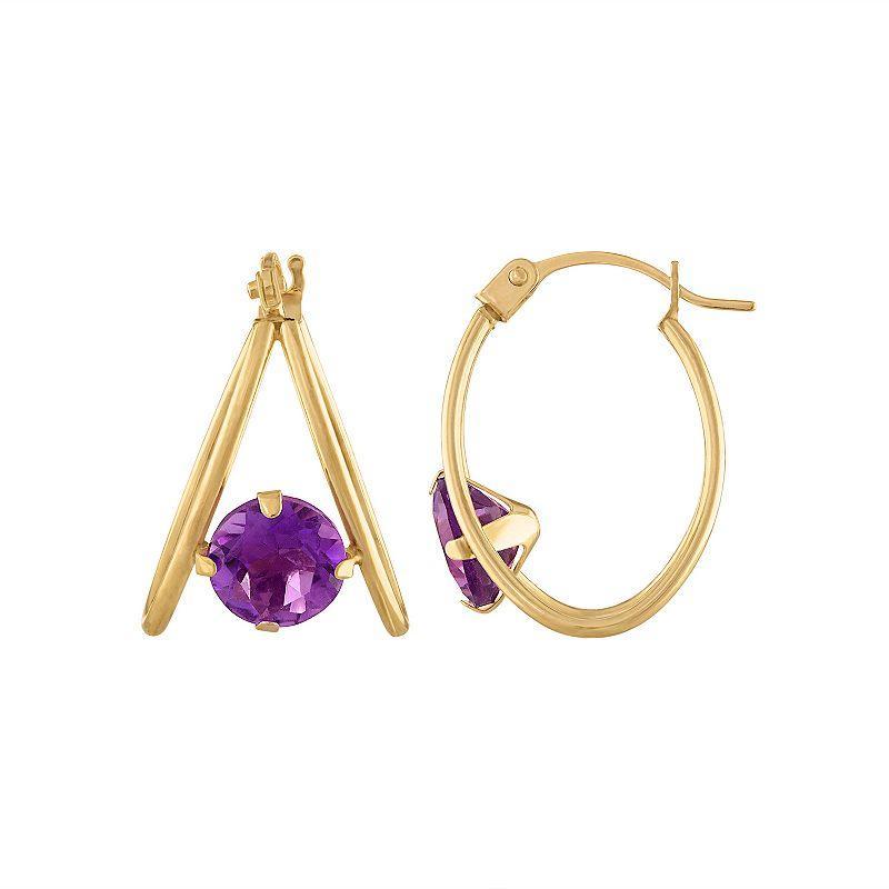 Designs by Gioelli 14k Gold Gemstone Capture Hoop Earrings, Womens, Purple Product Image