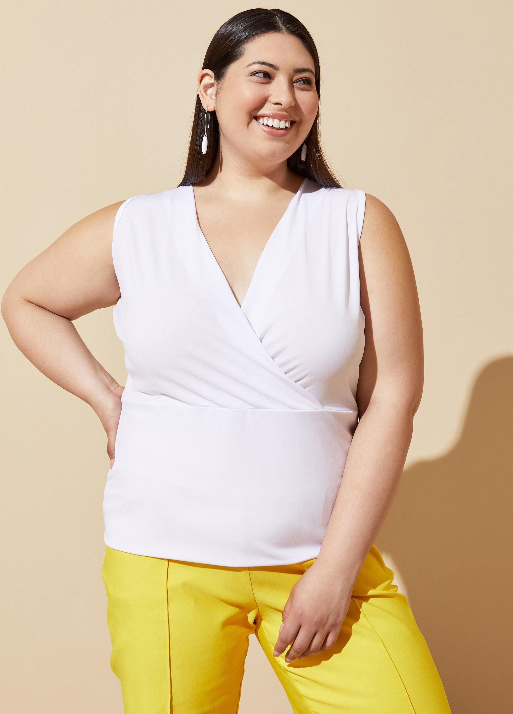 Plus Size Stretch Knit Faux Wrap Top Ashley Stewart Product Image