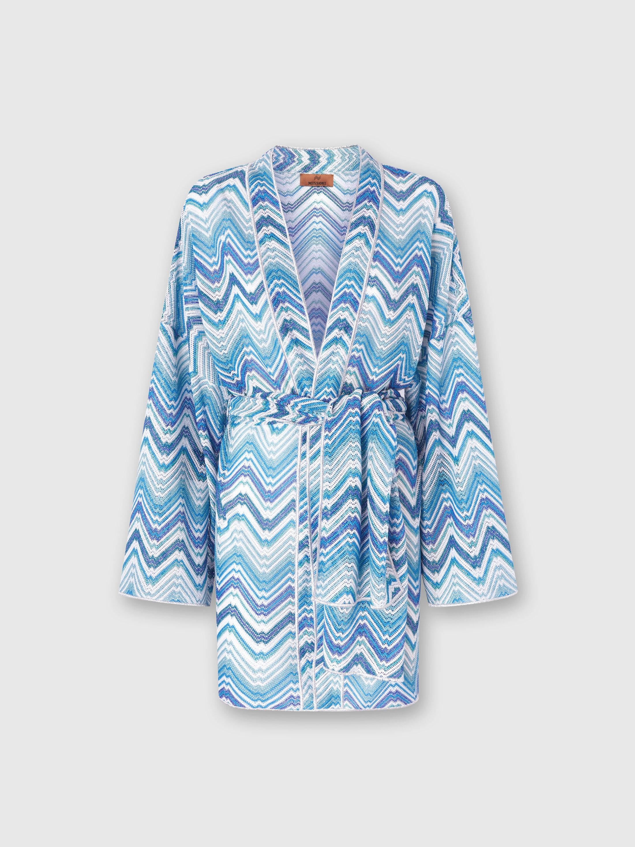 Short dressing gown cover-up in chevron crochet with lurex Product Image