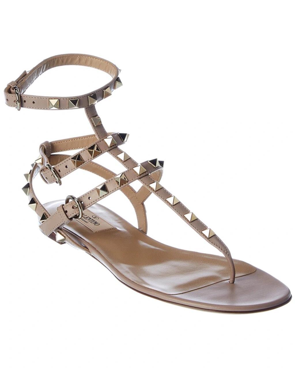 Rockstud Caged Leather Ankle Strap Sandal In Pink Product Image