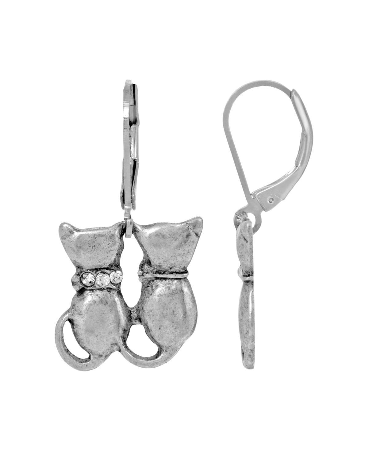 1928 Silver Tone Crystal Accent Double Cat Wire Earrings, Womens Product Image