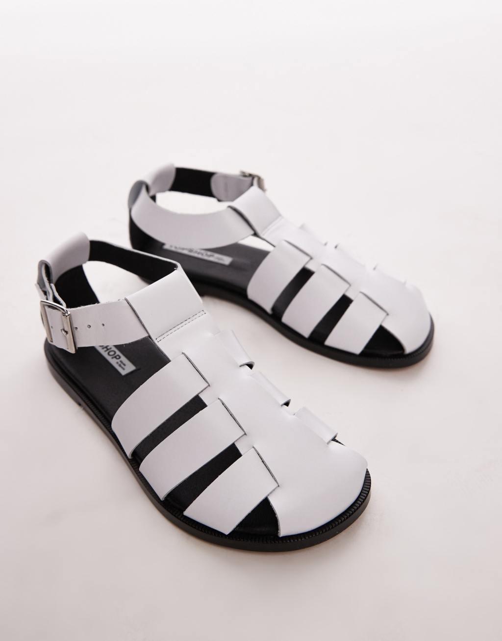 Topshop Babs premium leather fisherman sandals in white Product Image