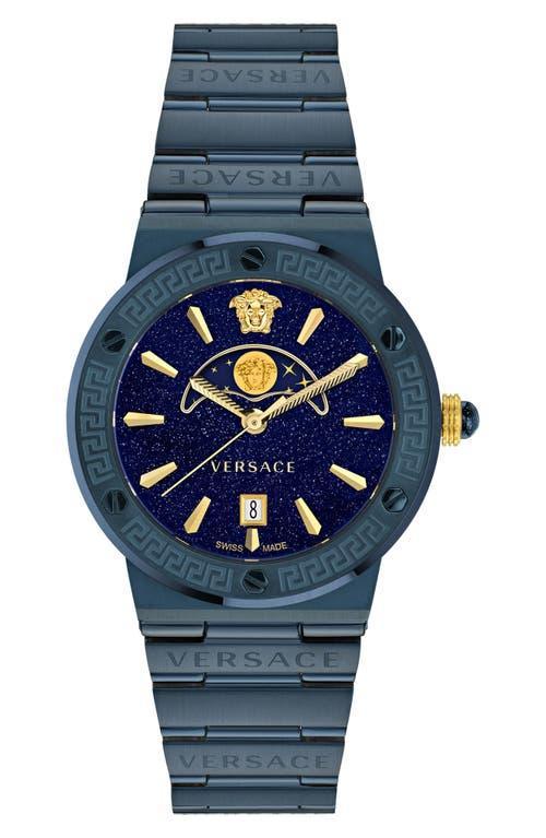 Mens Greca Logo Moonphase IP Yellow Gold Stainless Steel Bracelet Watch/38MM Product Image