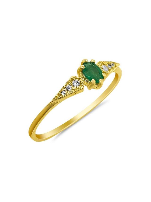 Womens 14K Yellow Gold, Emerald & .04 TCW Diamond Ring Product Image