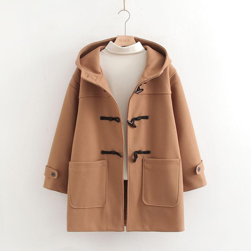 Plain Hooded Midi Toggle Coat Product Image