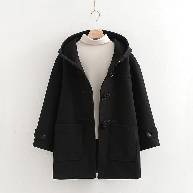 Plain Hooded Midi Toggle Coat Product Image