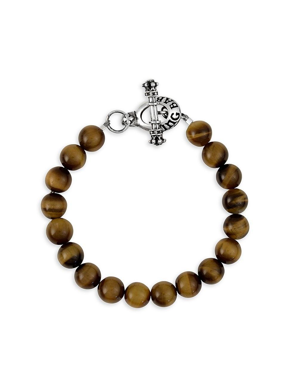 Mens Brown Tigers Eye & Sterling Silver Toggle Clasp Bracelet Product Image