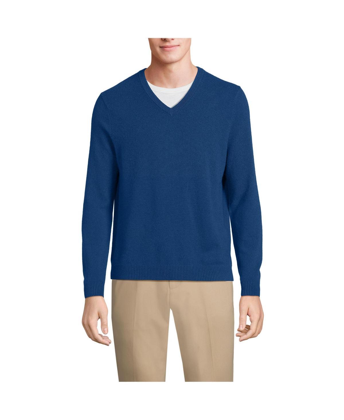 Mens Lands End Fine-Gauge Cashmere V-neck Sweater Blue Breeze Product Image