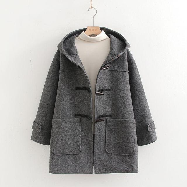 Plain Hooded Midi Toggle Coat Product Image