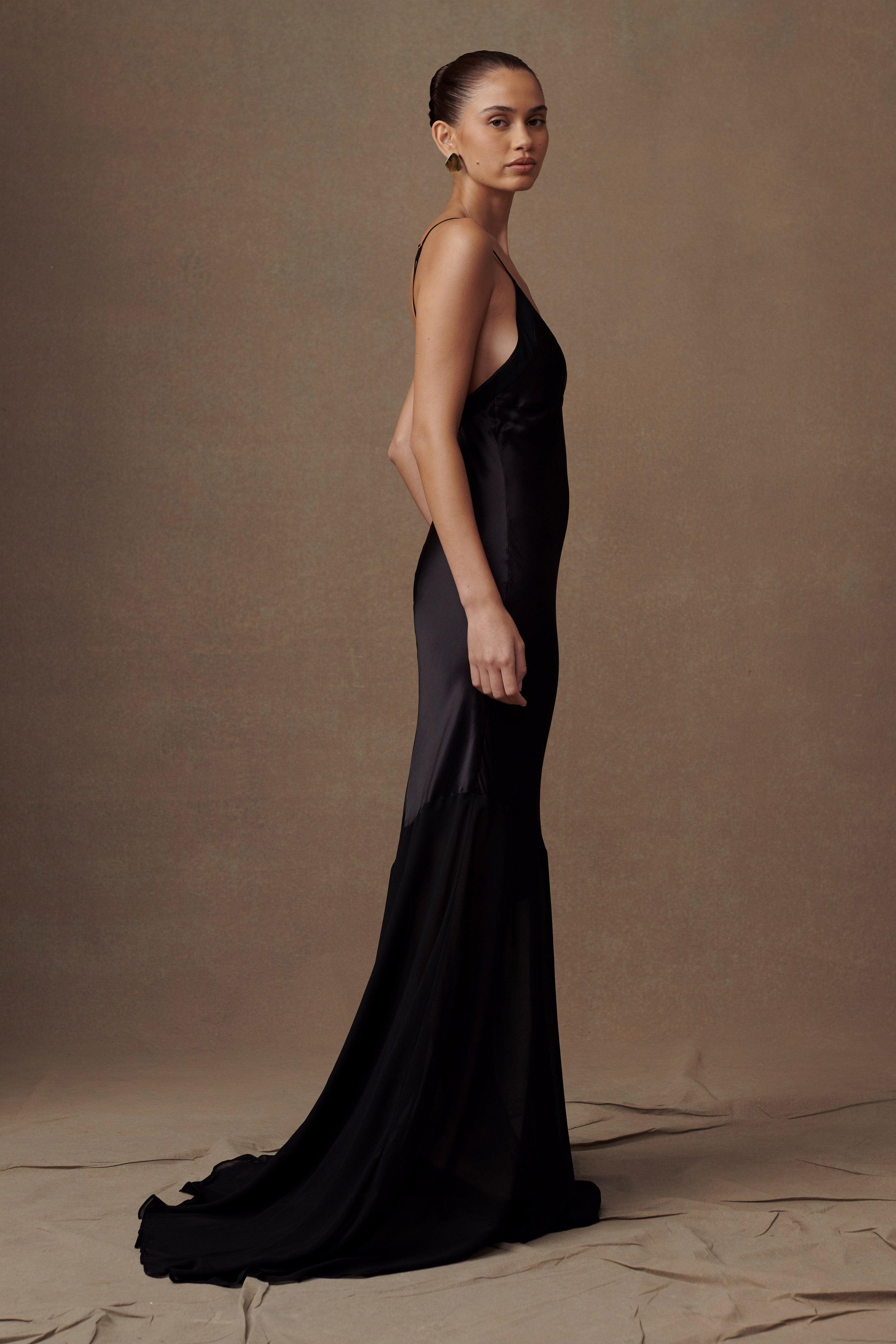 Evelyn Iridescent Satin Maxi Dress - Black Product Image