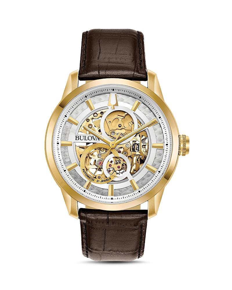 Bulova Mens Automatic Sutton Brown Leather Strap Watch 43mm Product Image