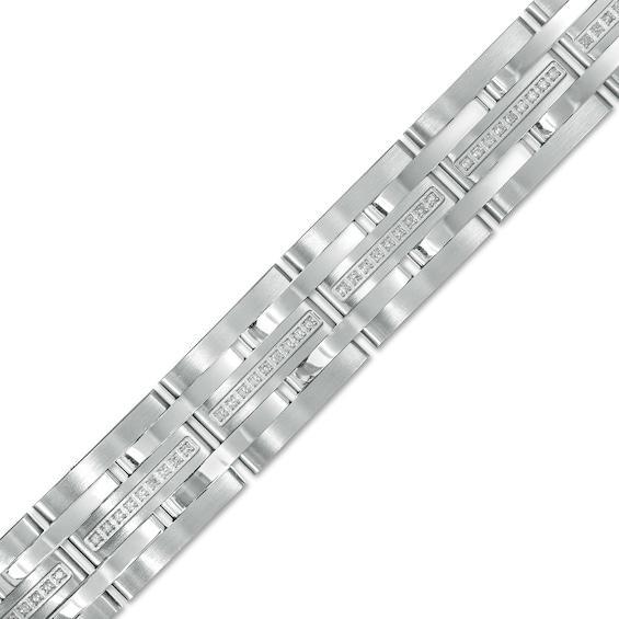 Men's 3/8 CT. T.w. Diamond Brick Pattern Multi-Row Link Bracelet in Stainless Steel - 8.5" Product Image