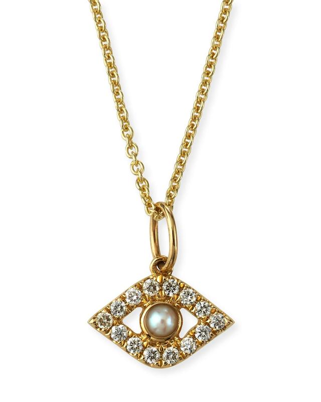 14k Diamond Evil Eye and Pearl Necklace Product Image