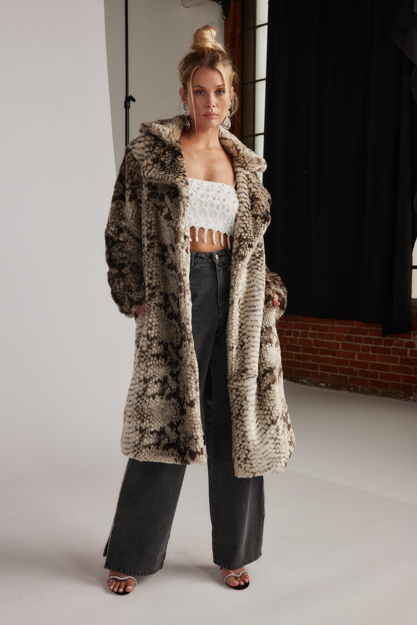 Vivienne Grey Snake Faux Fur Jacket Product Image