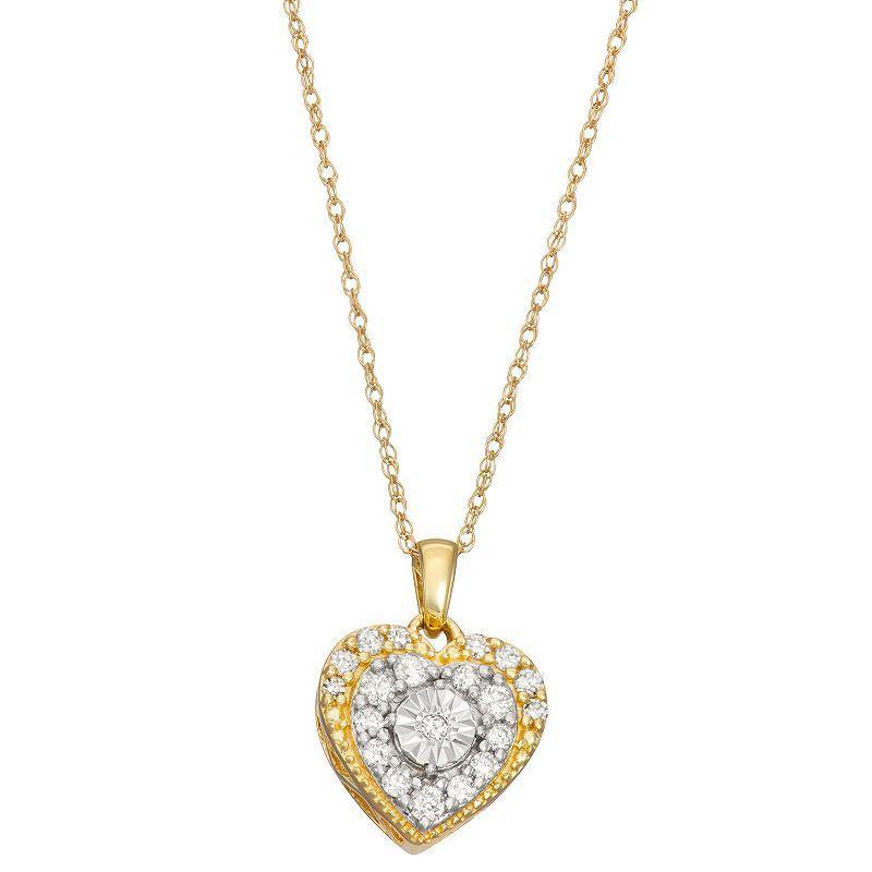 HDI 10k Gold 1/4 Carat T.W. Diamond Heart Pendant Necklace, Womens Product Image