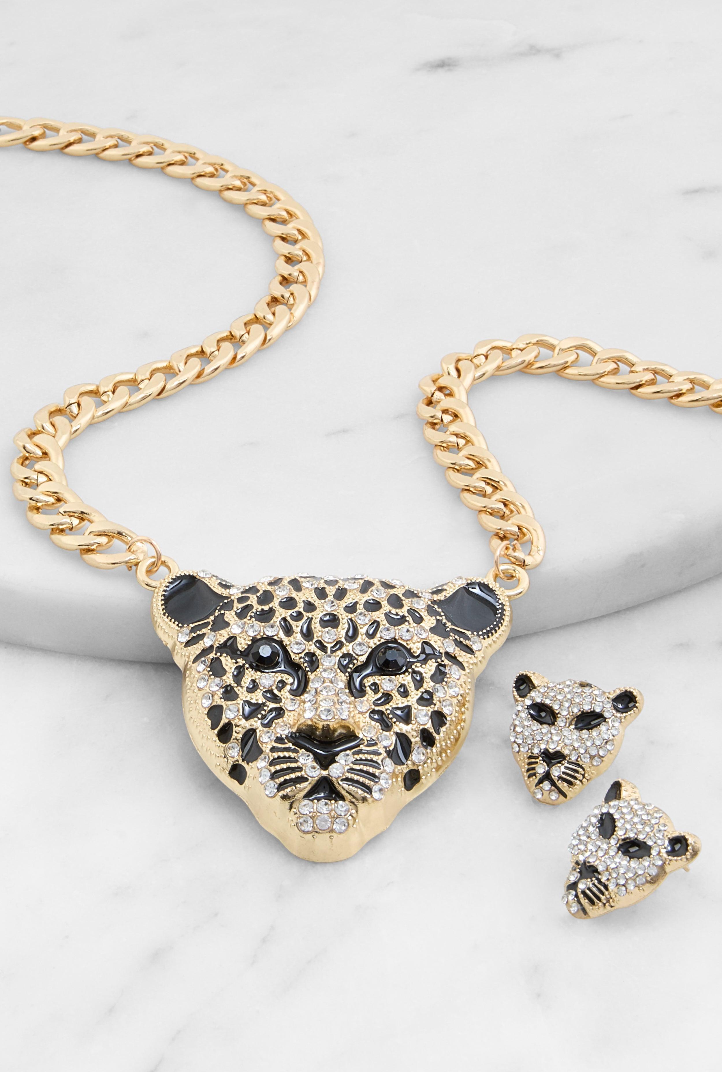 Jaguar Pendant Necklace and Earrings Set Female Product Image