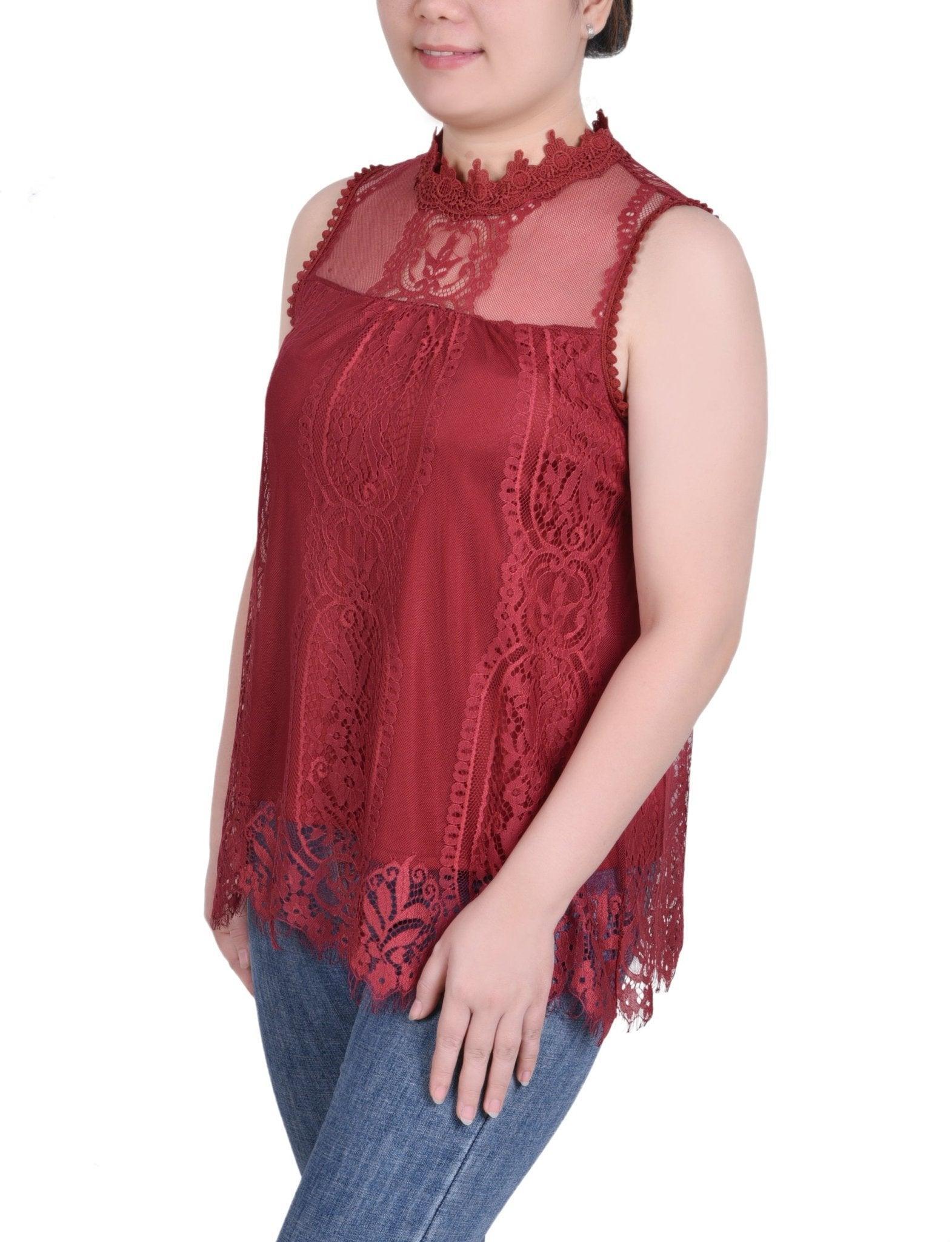 Sleeveless Mock Neck Lace Top - Petite Product Image