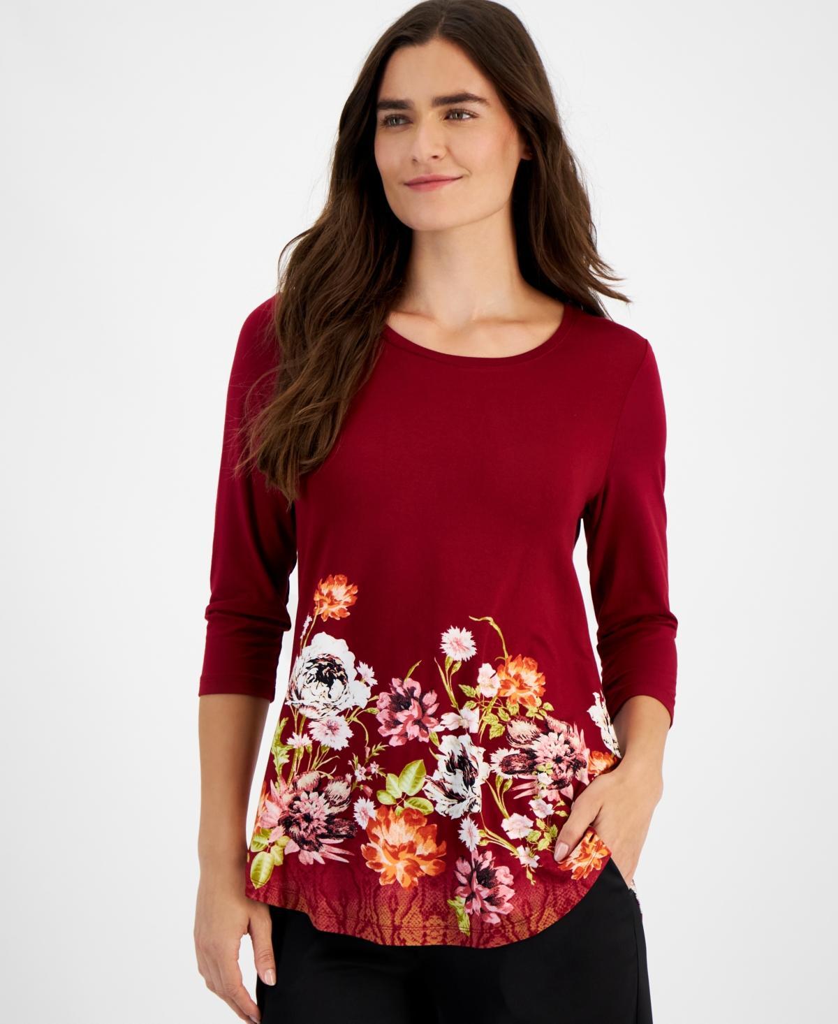 Jm Collection Womens Printed 3/4-Sleeve Top, Xs-4X, Created for Macys Product Image