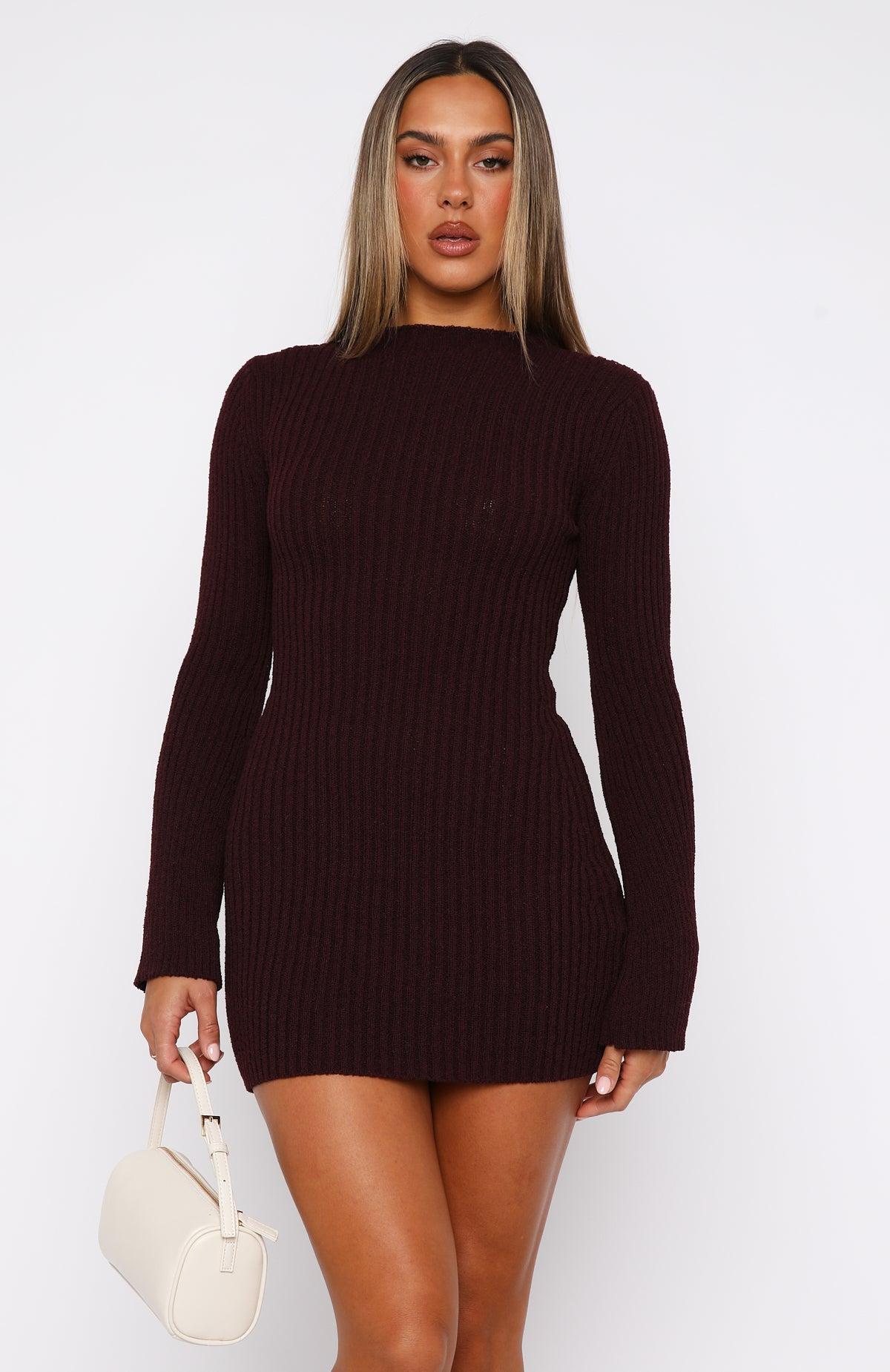 Get On Down Long Sleeve Knit Mini Dress Plum Product Image