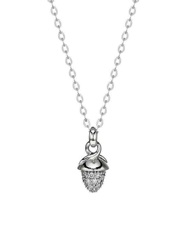 Womens Mikado 18K White Gold & Diamond Pav Acorn Pendant Necklace Product Image