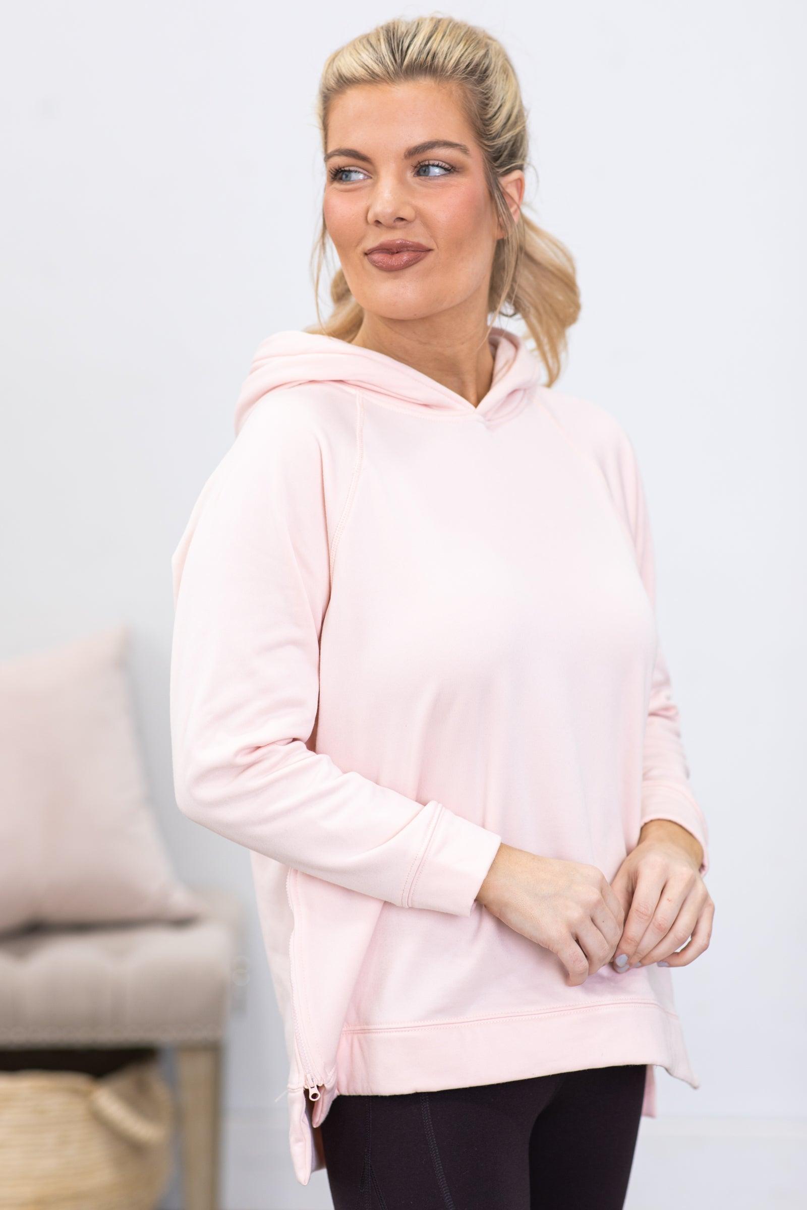 Blush Pullover Hoodie With Side Zipper Product Image