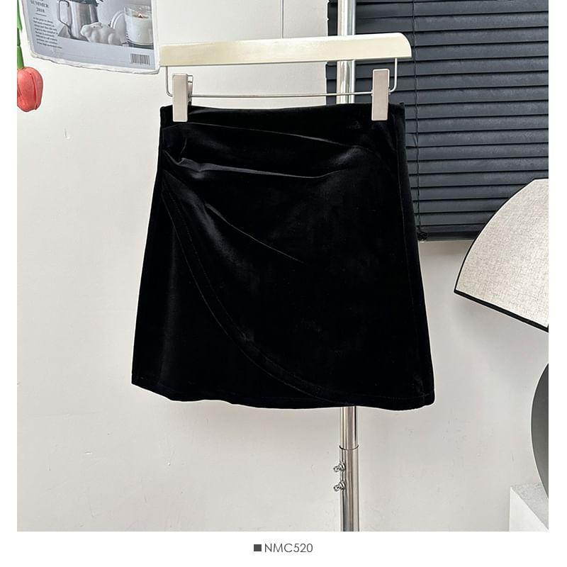 Velvet Ruched A-Line Mini Skirt Product Image