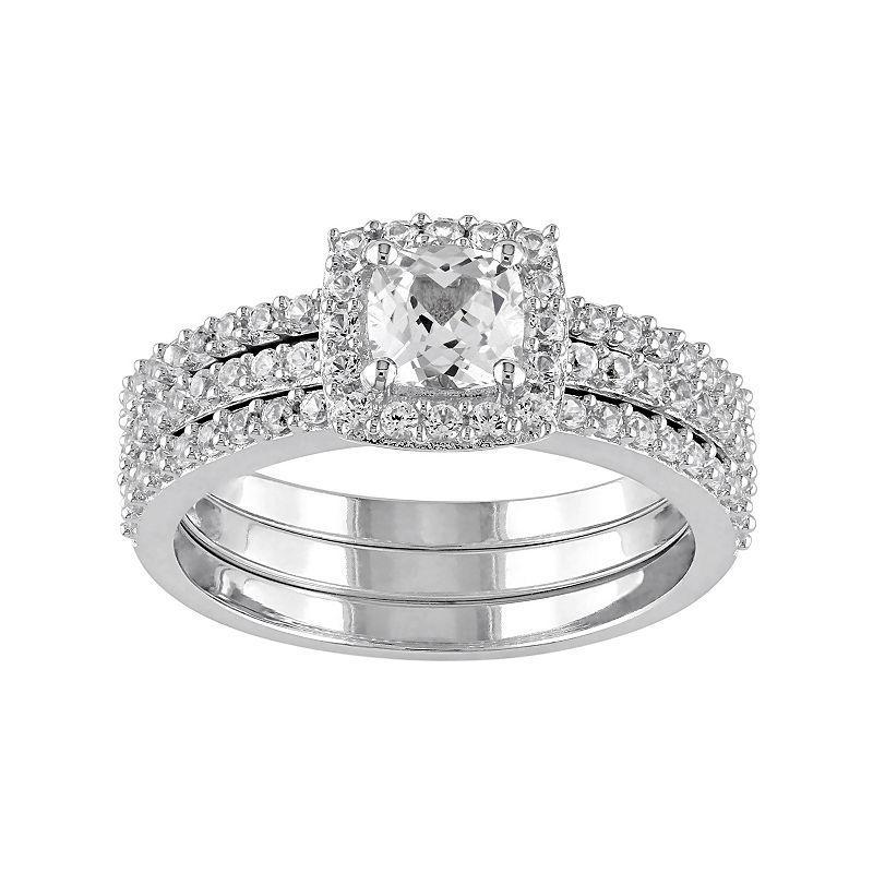 Stella Grace Sterling Silver Lab-Created White Sapphire Halo Engagement Ring Set, Womens Product Image