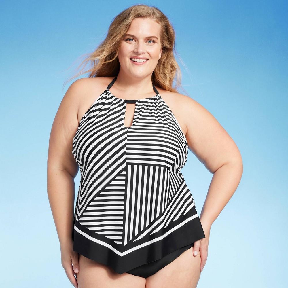 Womens Striped High Neck Keyhole Tankini Top - Kona Sol Product Image