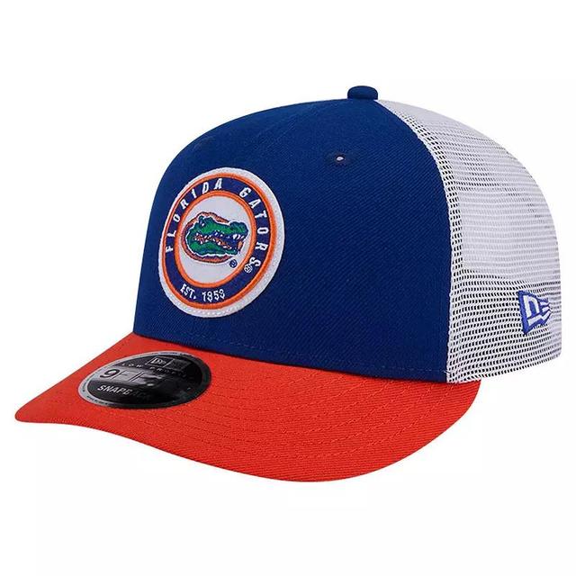 Mens New Era Royal Florida Gators Throwback Circle Patch 9FIFTY Trucker Snapback Hat Product Image