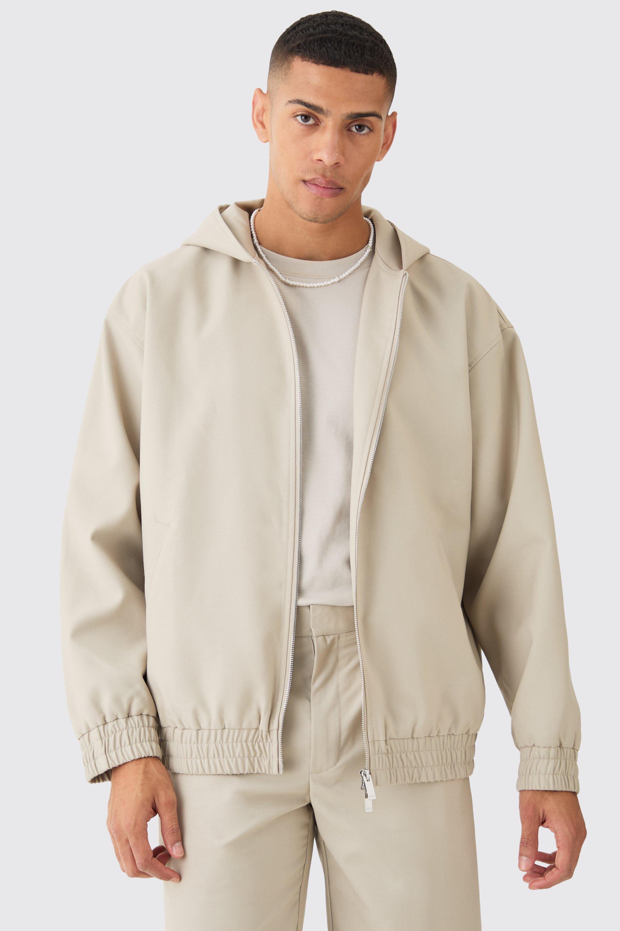 Mens Beige Oversized Hooded Smart Bomber Jacket, Beige Product Image