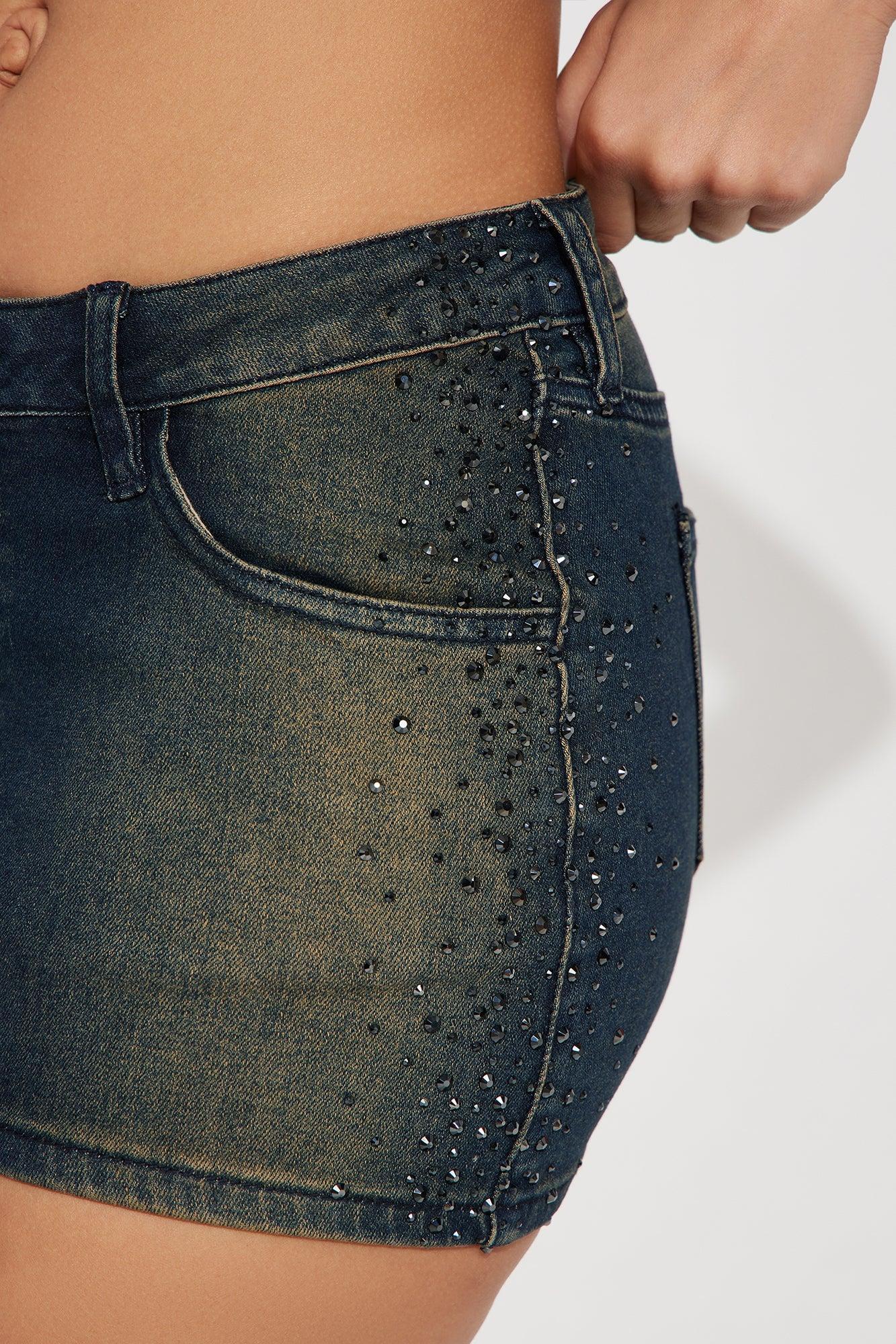 Hit The Lights Extreme Micro Mini Skirt - Dark Wash Product Image