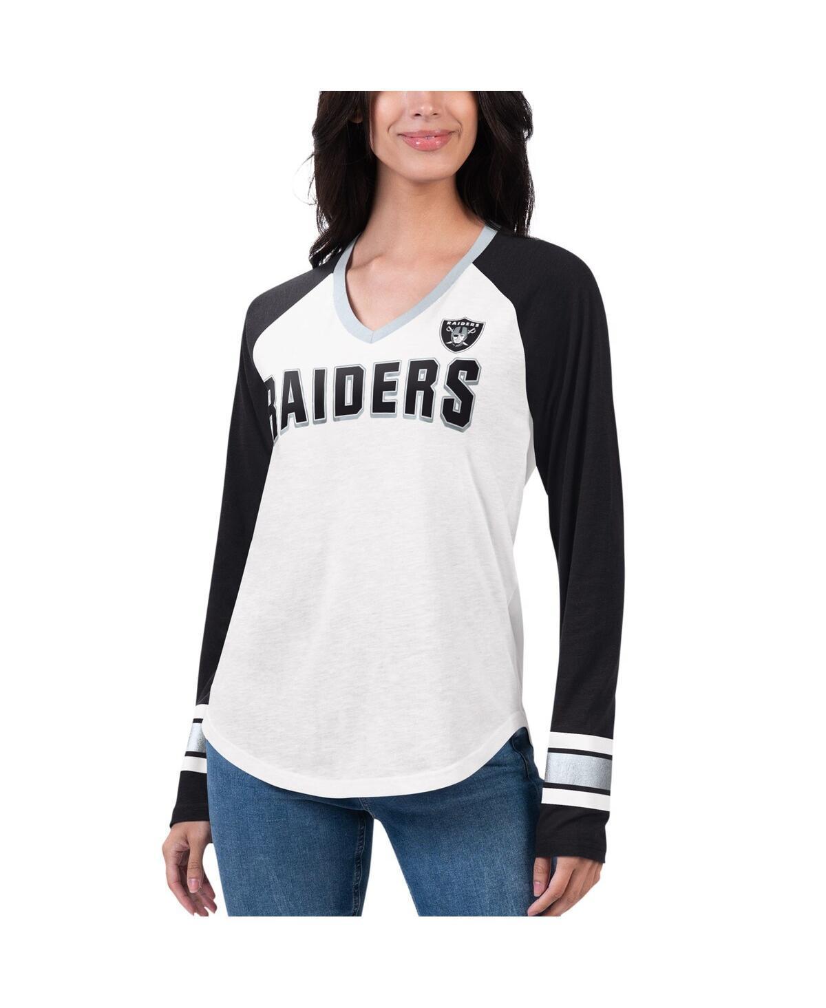 Womens G-III 4Her by Carl Banks White/Black Las Vegas Raiders Top Team Raglan V-Neck Long Sleeve T-Shirt Product Image