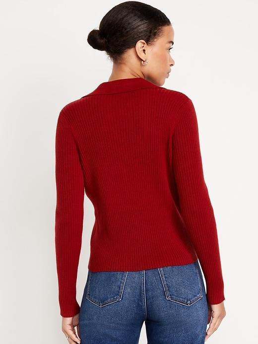 Ribbed Crop Polo Sweater Product Image