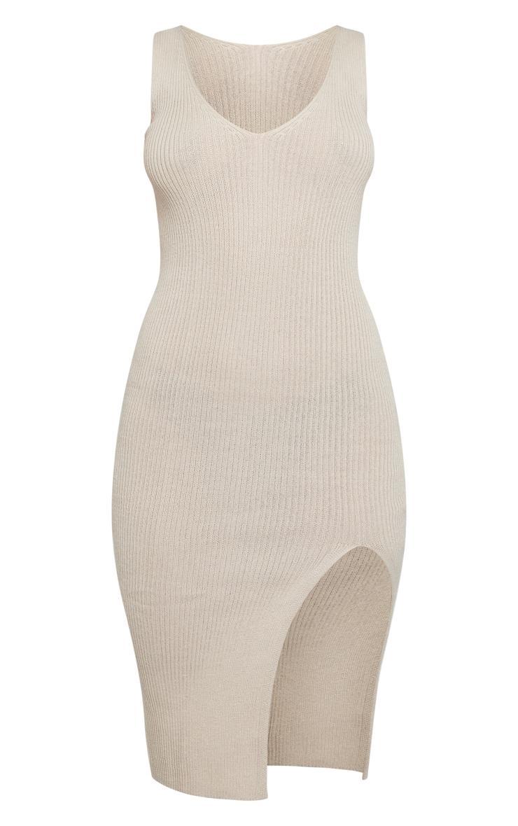 Stone V Neck Knitted Side Split Midi Dress product image