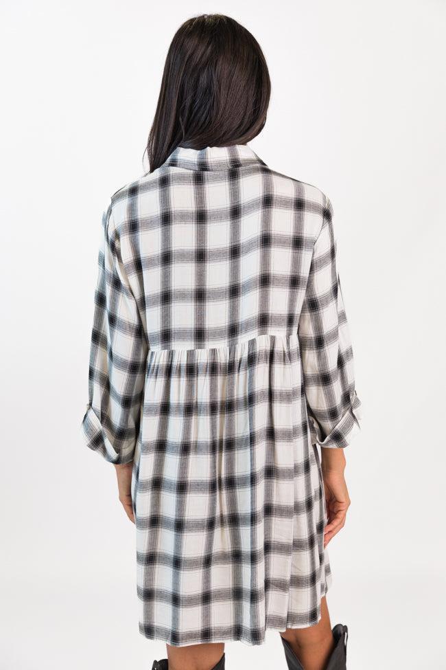 Let's Find Out Black And White Plaid Button Down Dress Product Image