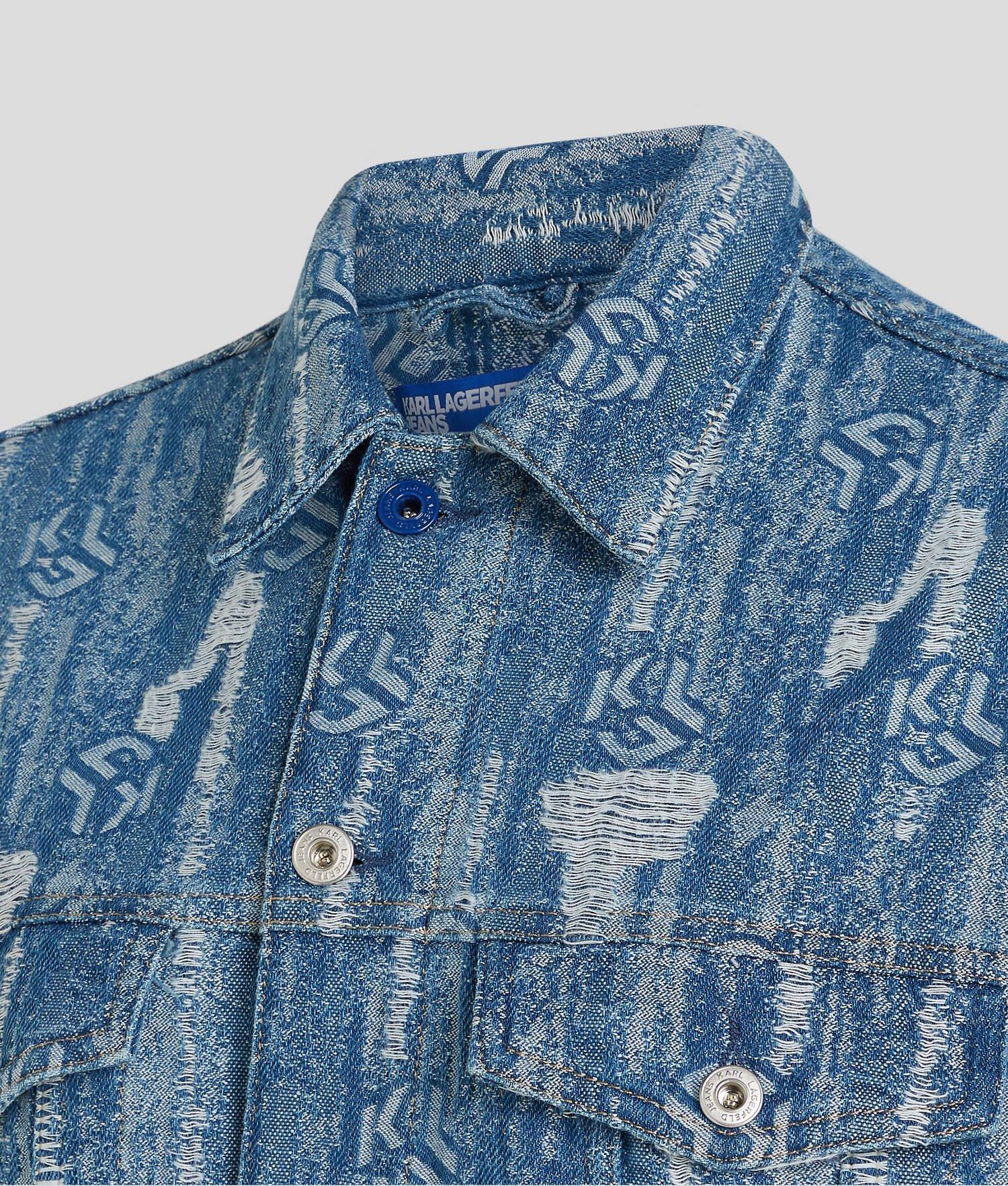 KLJ MONOGRAM DISTRESSED DENIM JACKET Product Image