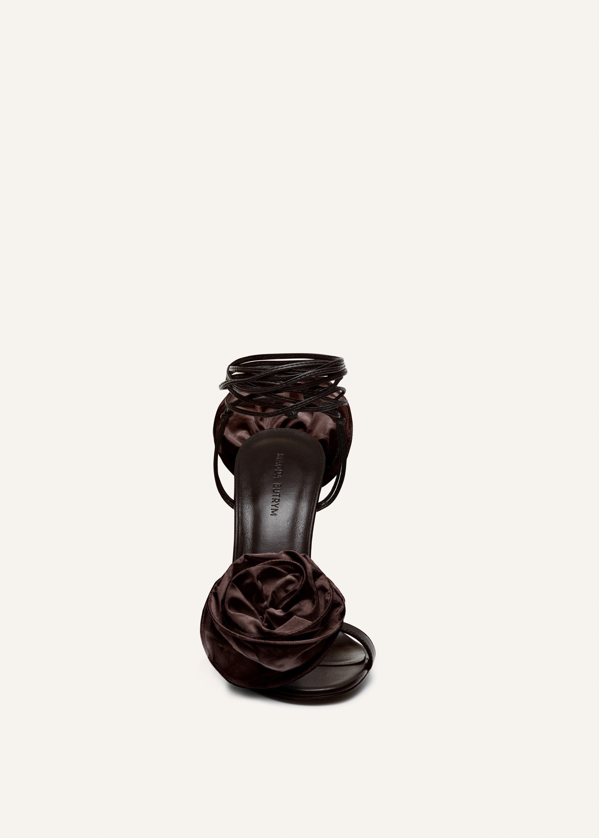 Wrap around double flower sandals in brown product image