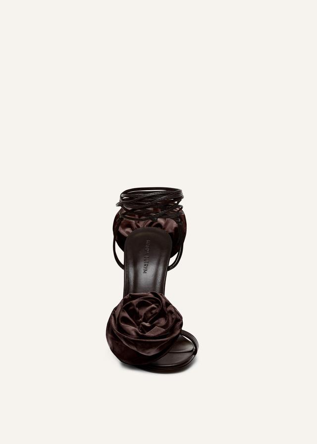 Wrap around double flower sandals in brown Product Image