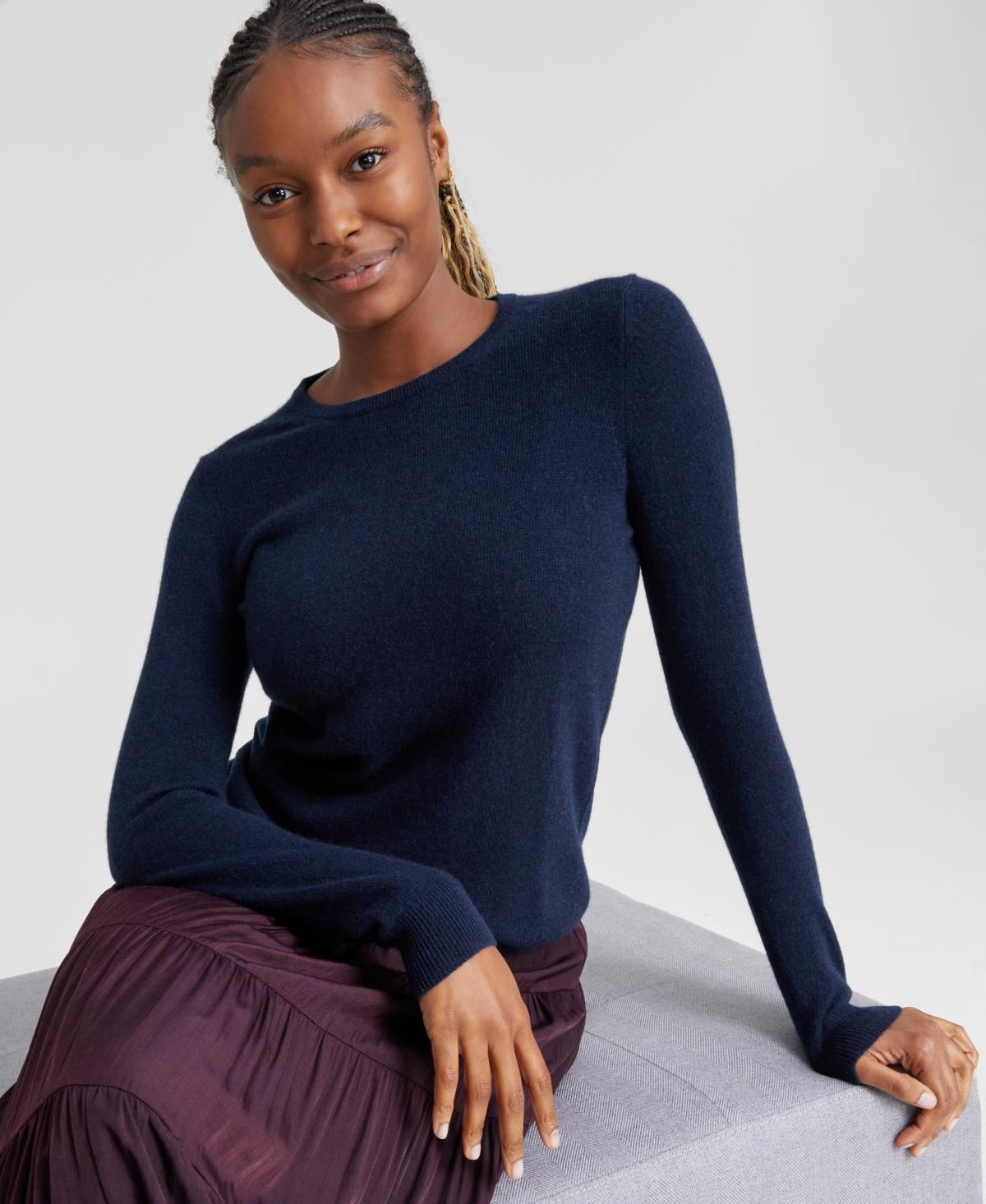 Charter Club 100% Cashmere Womens Long-Sleeve Crewneck Sweater, Regular & Petites, Created for Macys Product Image