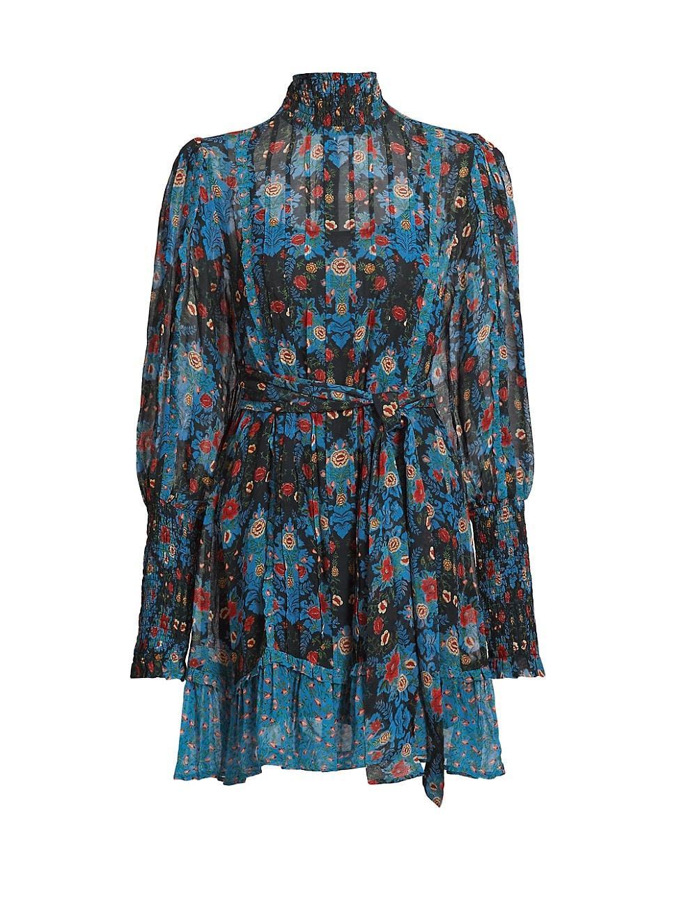 Womens Arabesque Floral Highneck Minidress Product Image