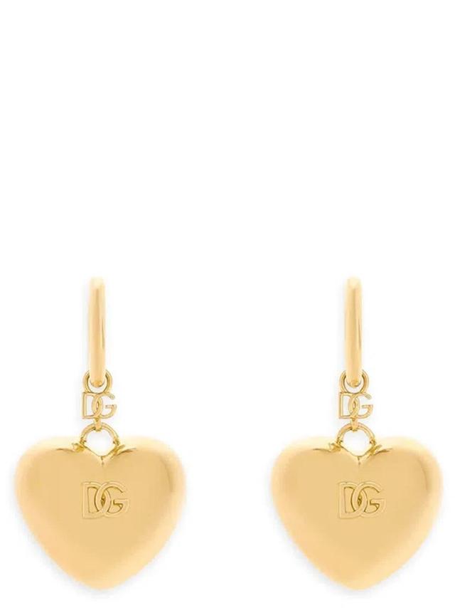 DOLCE & GABBANA Golden Logo Heart Drop Earrings Product Image