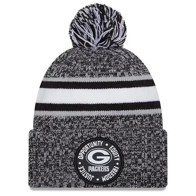 Mens New Era Heather Black Green Bay Packers 2023 Inspire Change Cuffed Knit Hat With Pom, Grey Product Image